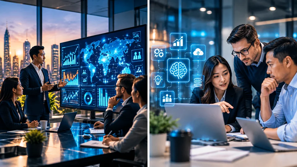 Illustration of teams combining market expertise and practical AI collaboration