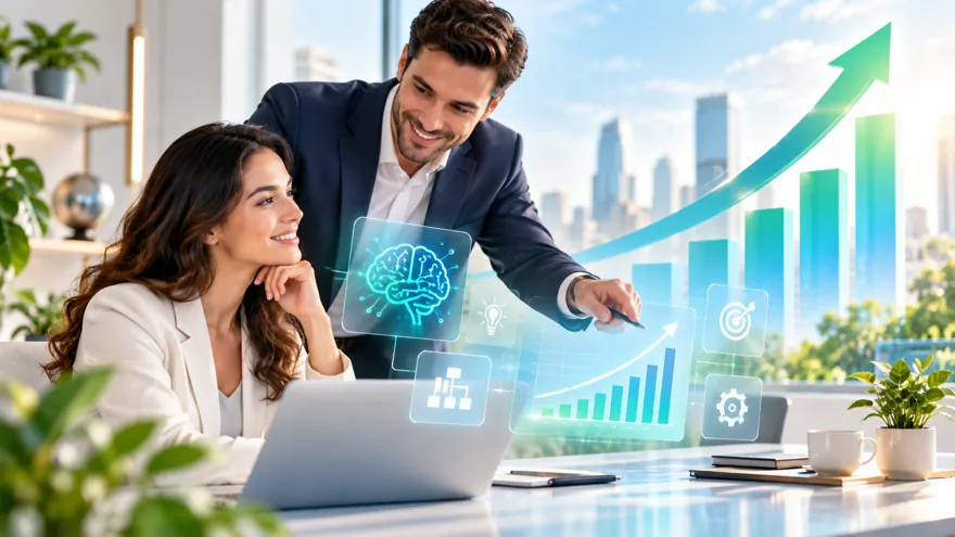 Illustration of a business consultation exploring AI and growth opportunities